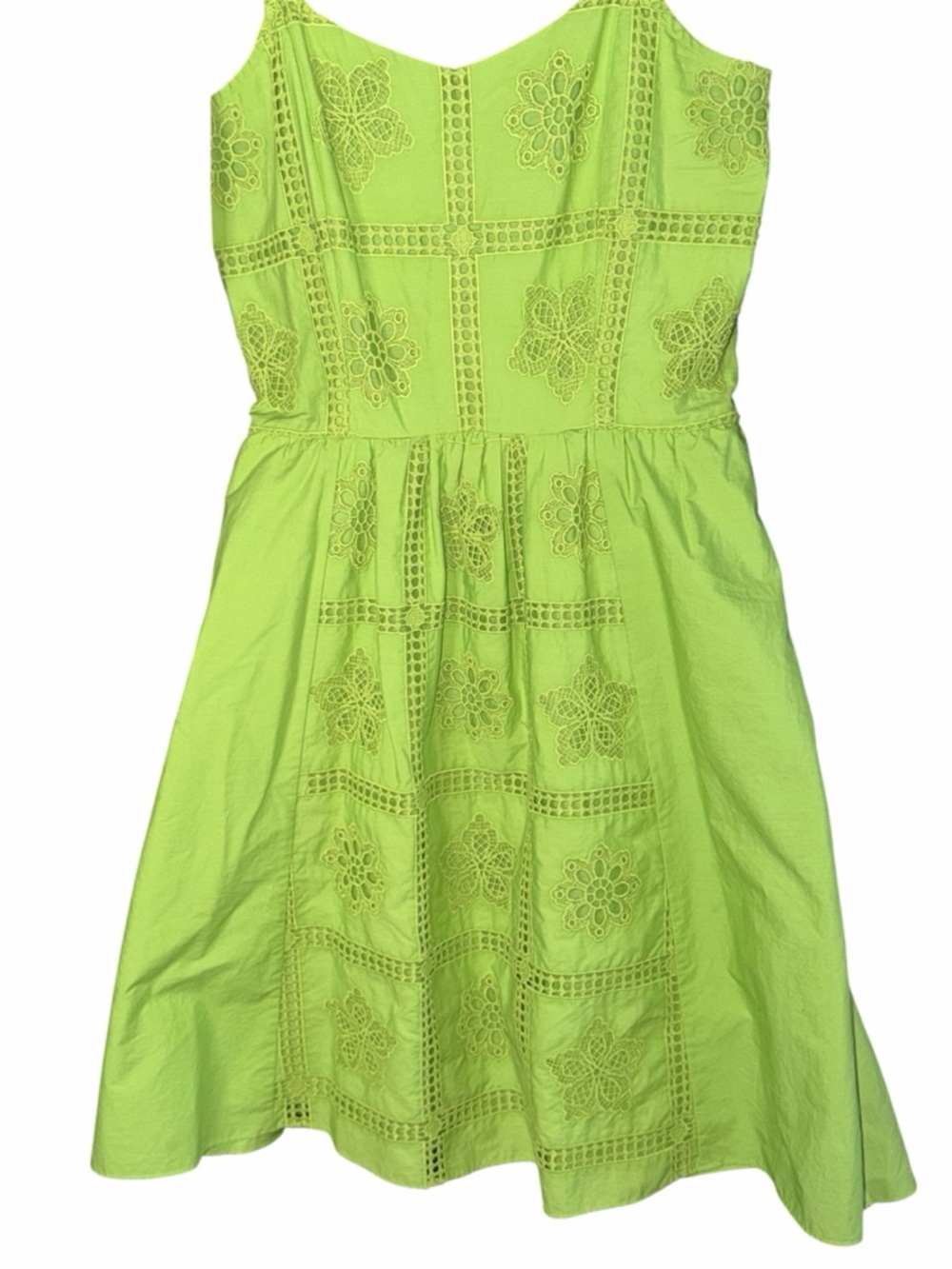 Bright Lime Eyelet Midi Dress with Spaghetti Straps —#128 - Picture 3 of 6